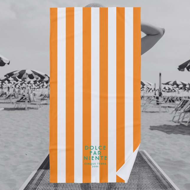 Dolce Far Niente Cinque Terra Orange Stripe  Beach Towel (Creator Uploaded)