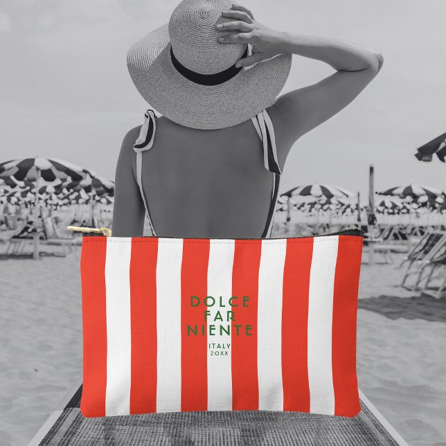 Dolce Far Niente Italy Red Cabana Stripe Travel Accessory Pouch (Creator Uploaded)
