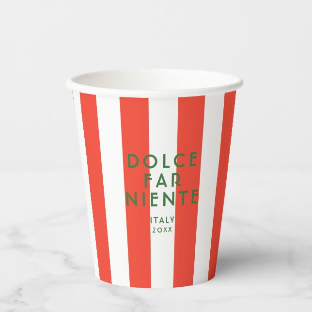 Dolce Far Niente Italy Red Cabana Stripes Paper Cups (Front)