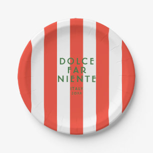 Dolce Far Niente Italy Red Cabana Stripes Party Paper Plate