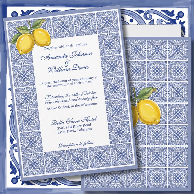 Dolce Vita - Italian Tiles and Lemons Wedding Invitation (Creator Uploaded)