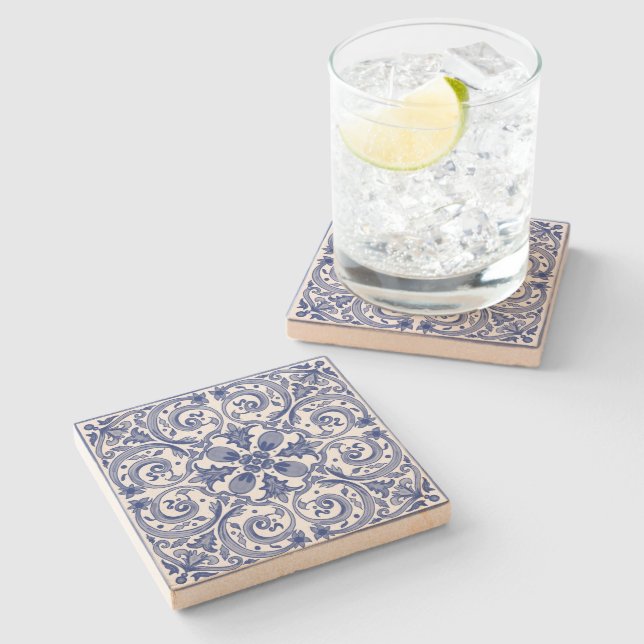 Dolce Vita Meditarrean Blue Italian Tiles Stone Coaster (Side)