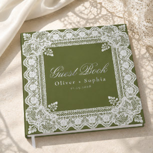 Doliy Lace Elegant Olive Green Wedding Guest Book