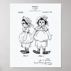 Doll 1915 Patent Art White Paper Poster
