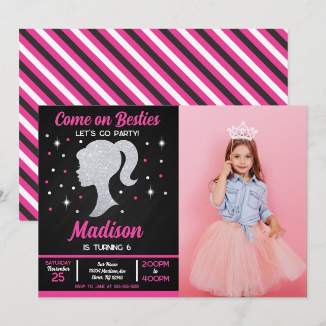 Doll Besties Fashion Party Photo Birthday  Invitation (Front/Back)