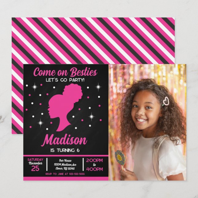 Doll Besties Fashion Party Photo Birthday  Invitation (Front/Back)