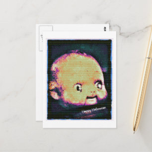 Doll Head 8 Bit Glitch Halloween Postcard