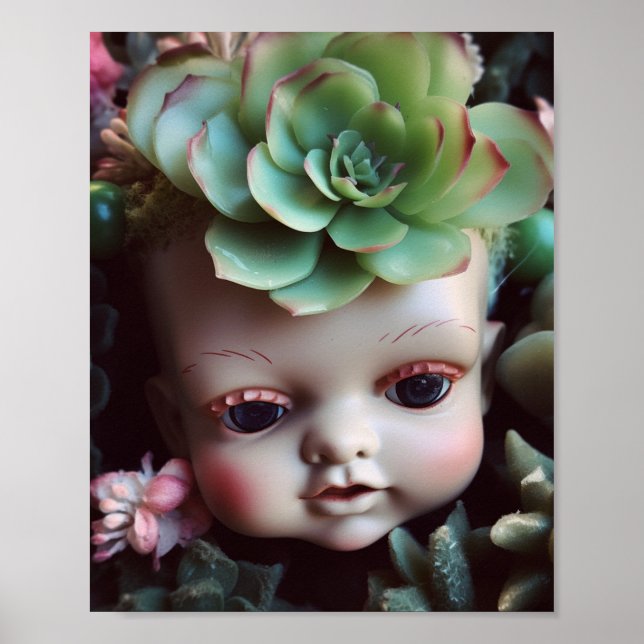 Doll Head in the Succulent Garden Poster (Front)