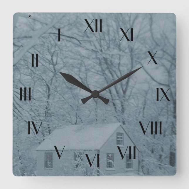 Doll House in Snow Storm Backward Clock (Front)