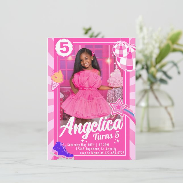 Doll Pink Birthday Invitation (Standing Front)