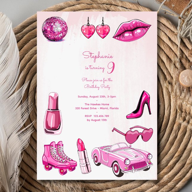 Doll pink girl fashion birthday party invitation (Creator Uploaded)