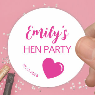 Doll Pink Heart Bachelorette Hen Party Classic Round Sticker