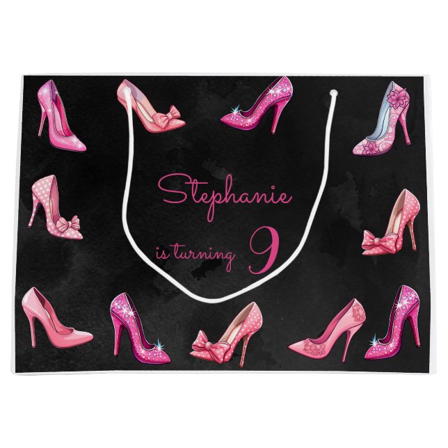 Doll pink high heel shoes girl birthday party large gift bag (Front)