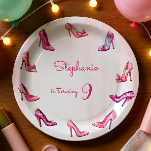 Doll pink high heel shoes girl birthday party paper plate