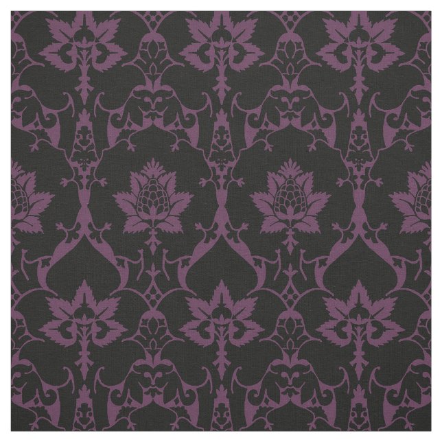 Doll-Scale Renaissance Damask, Black and Aubergine Fabric (Swatch)