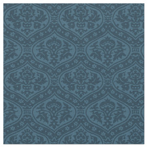 Doll-Scale Renaissance Damask, Prussian Blue Fabric