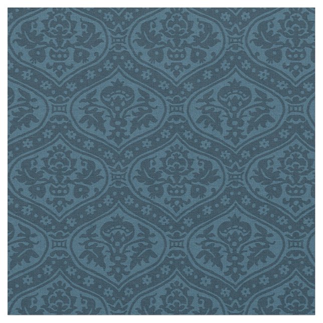 Doll-Scale Renaissance Damask, Prussian Blue Fabric (Close Up)