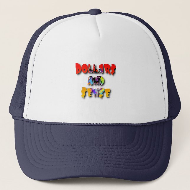 Dollar$ And $en$e Mens Navy Blue   Trucker Hat (Front)