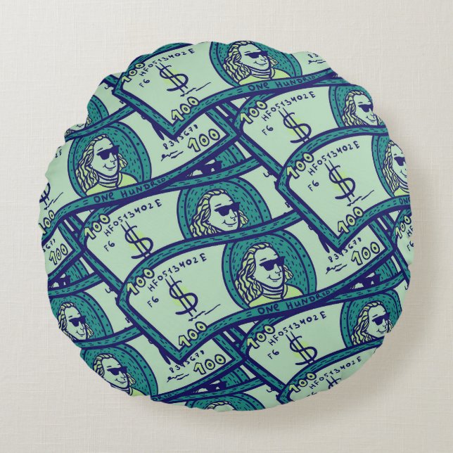 Dollar Banknotes: Seamless Money Pattern Round Cushion (Front)