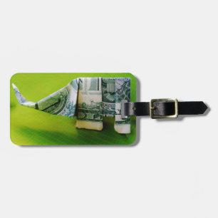 Dollar bill origami Elephant on Green background Luggage Tag