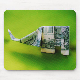 Dollar bill origami Elephant on Green background Mouse Pad