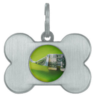 Dollar bill origami Elephant on Green background Pet ID Tag