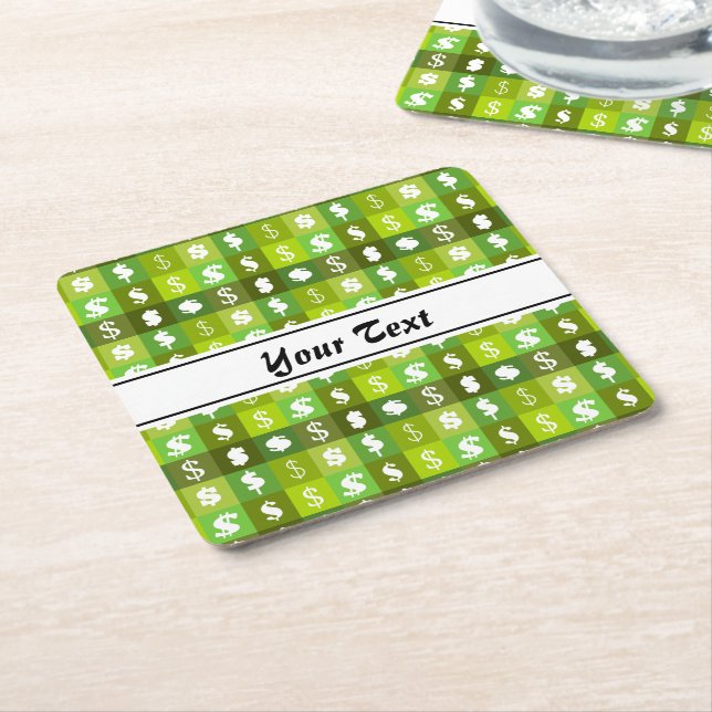 Dollar money sign pattern square paper coaster (Angled)