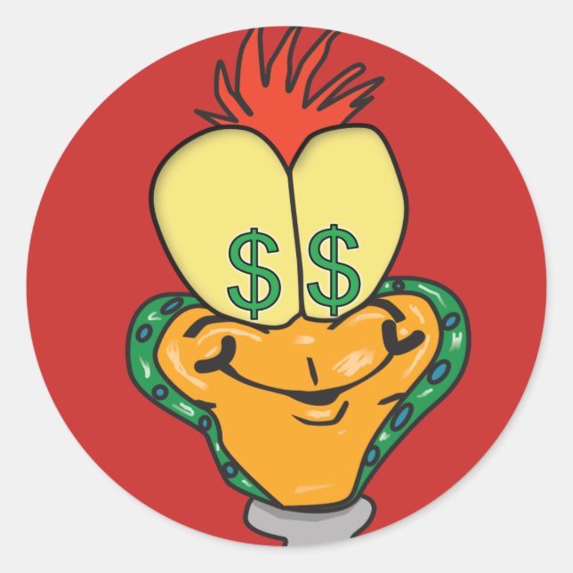 Dollar sign cartoon character classic round sticker (Front)