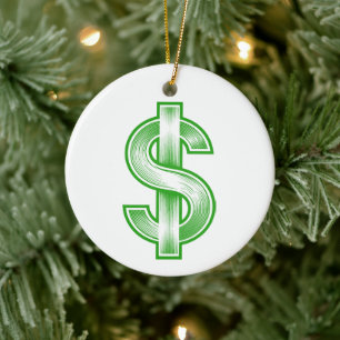 Dollar Sign Money Symbol Ceramic Tree Decoration