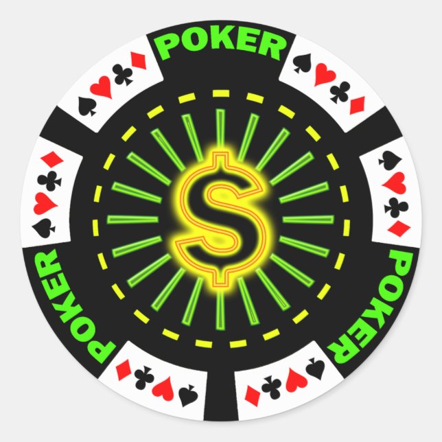 DOLLAR SIGN POKER CHIP CLASSIC ROUND STICKER (Front)