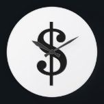 Dollar Sign | Simple Modern Alphabet Large Clock<br><div class="desc">Black dollar sign in classic style on white background.
Click on the "customize it" button to personalize the design by choosing whatever color you like and even add your own text.

Matching items are also available in store.</div>