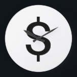 Dollar Sign | Simple Modern Alphabet Large Clock<br><div class="desc">Black dollar sign in simple modern style on white background.
Click on the "customise it" button to personalise the design by choosing whatever colour you like and even add your own text.

Matching items are also available in store.</div>