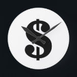 Dollar Sign | Simple Stencil Alphabet Round Clock<br><div class="desc">Black dollar sign in vintage stencil style on white background.
Click on the "customise it" button to personalise the design by choosing whatever colour you like and even add your own text.

Matching items are also available in store.</div>