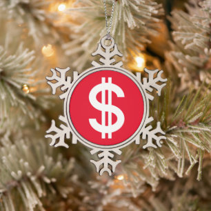 Dollar Sign Snowflake Pewter Christmas Ornament