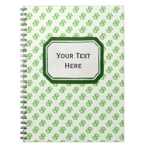 Dollar Signs on Green with Label Spiral Notebook