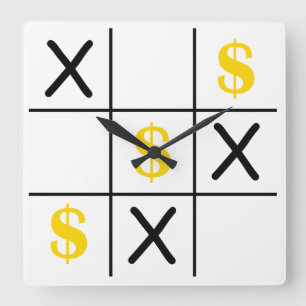 Dollar Tic Tac Toe Square Wall Clock