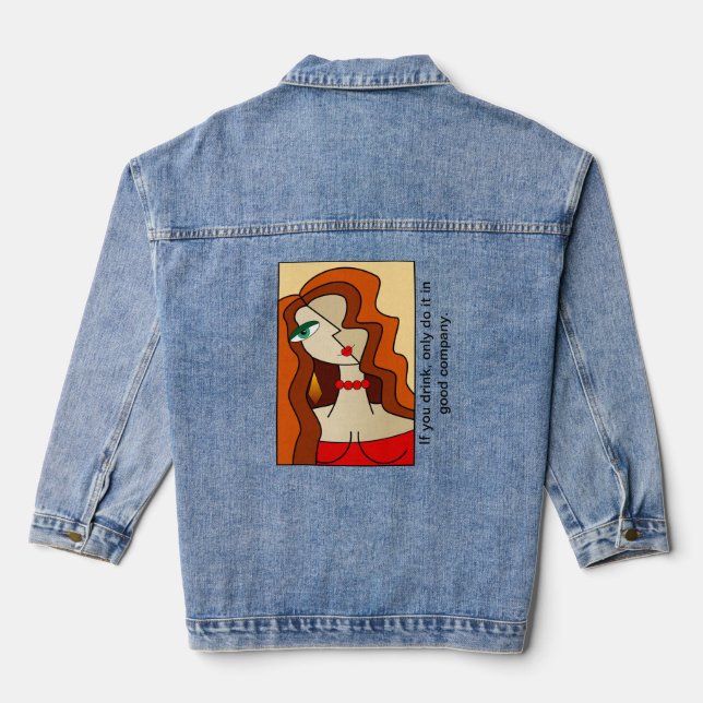 Dolled Up Redhead Women Beautiful Cubism Denim Jacket (Back)