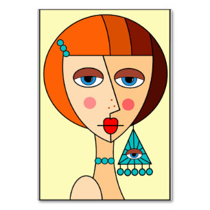 Dolled Up Redhead Women Beautiful Cubism Table Number