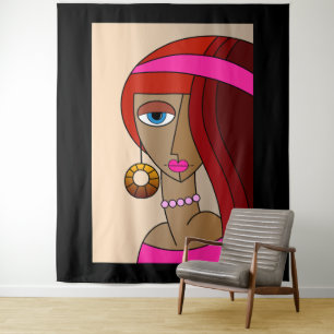 Dolled Up Redhead Women Beautiful Cubism Tapestry