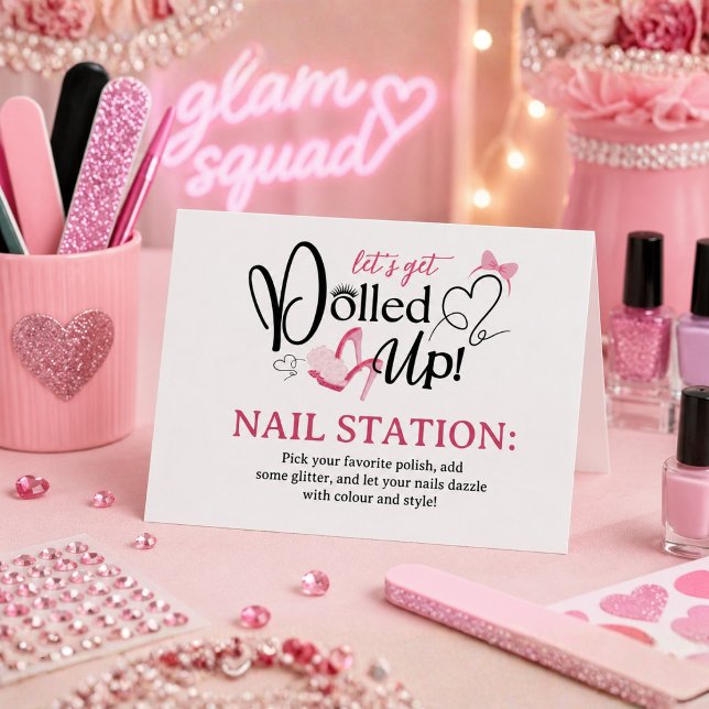 Dolled Up Spa Party Nail Station Sign Folded Table (Creator Uploaded)