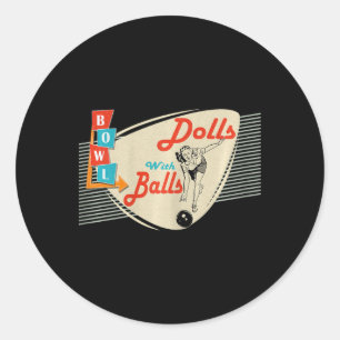 Dolls With Vintage Retro Matching Bowling Team Classic Round Sticker