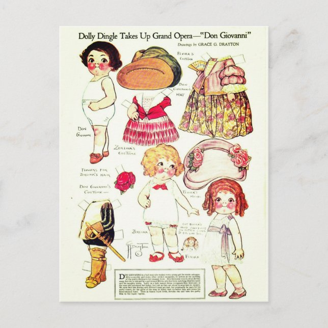 Dolly Dingle Opera Boy and Girls Paper Doll Postcard (Front)