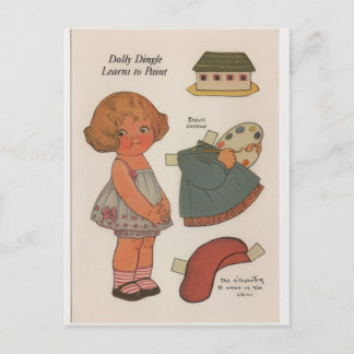 DOLLY DINGLE paperdoll Learn to paint Postcard