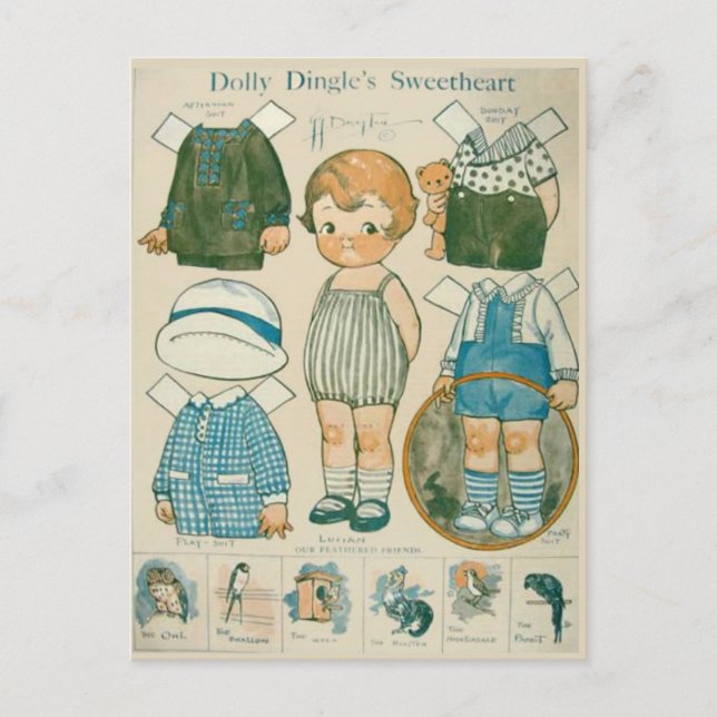 Dolly Dingle's Sweetheart Paper Doll Postcard (Front)