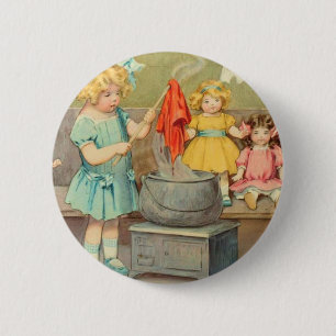 Dolly Laundry Girl Vintage Playing Dolls Cute 6 Cm Round Badge