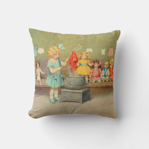 Dolly Laundry Girl Vintage Playing Dolls Cute Cushion