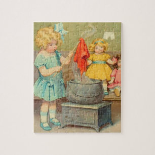 Dolly Laundry Girl Vintage Playing Dolls Cute Jigsaw Puzzle