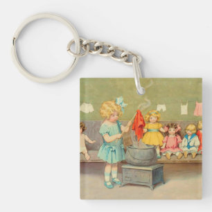 Dolly Laundry Girl Vintage Playing Dolls Cute Key Ring