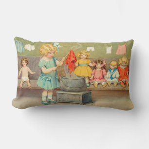 Dolly Laundry Girl Vintage Playing Dolls Cute Lumbar Cushion