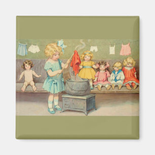 Dolly Laundry Girl Vintage Playing Dolls Cute Magnet